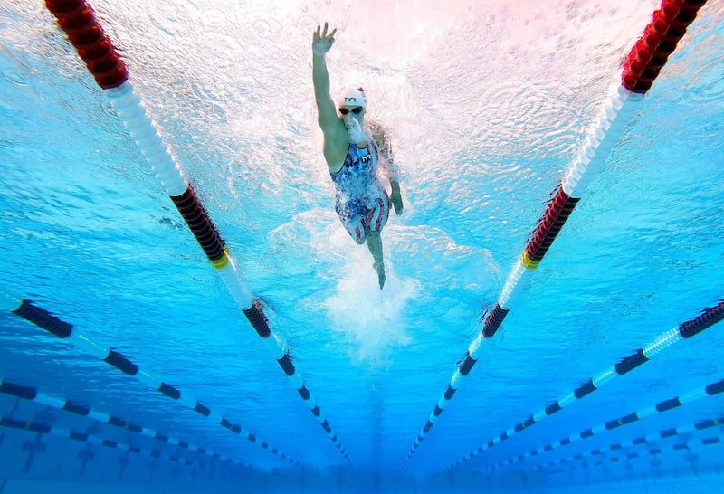 United States' Katie Ledecky competes in the women's 1500m freestyle final during the TYR Pro Swim Series at Mission Viejo at Marguerite Aquatics Centre in California on Sunday, April 11. AFP
