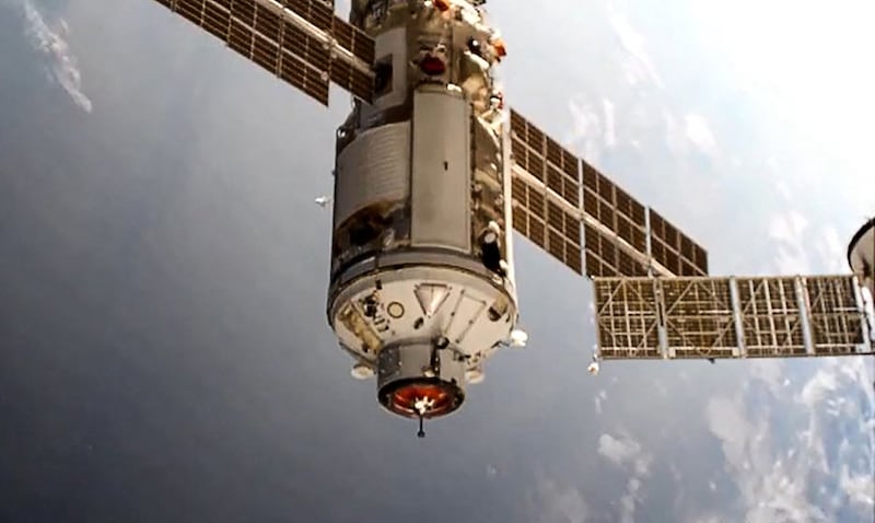Russian multipurpose laboratory module 'Nauka' docking with the International Space Station.