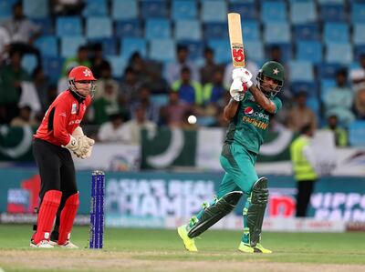 Dubai, United Arab Emirates - September 16, 2018: Fakhar Zaman of Pakistan bats in the game between Pakistan and Hong Kong in the Asia cup. Sunday, September 16th, 2018 at Sports City, Dubai. Chris Whiteoak / The National