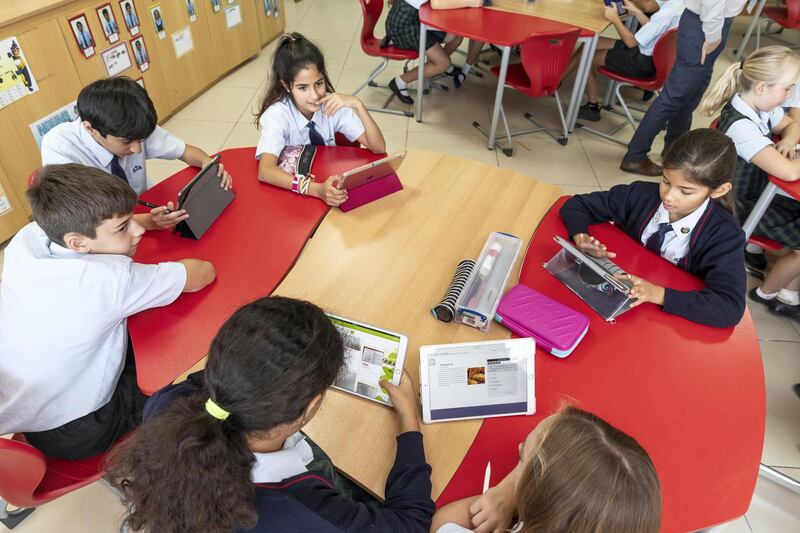 DUBAI, UNITED ARAB EMIRATES. 24 MAY 2018. Students at the Kings School in Al Barsha uses the Pobble app on ipads during a class at school. (Photo: Antonie Robertson/The National) Journalist: Anam Rizvi. Section: National.