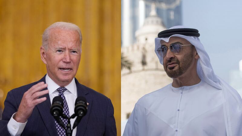 US President Joe Biden thanked Sheikh Mohamed bin Zayed for the UAE's support with the evacuation from Afghanistan. EPA and MOPA