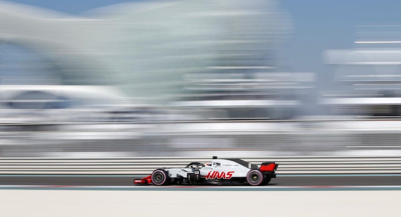 French Formula One driver Romain Grosjean of Haas F1 Team steers his car during first practice.  EPA