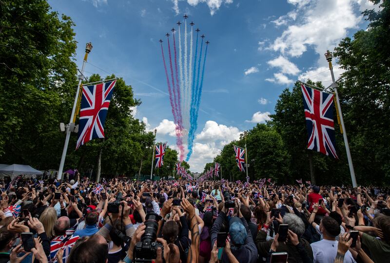 The RAF flypast on The Mall after the Trooping the Colour parade in London, in June. Getty Images