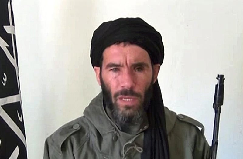 An undated grab from a video obtained by the ANI Mauritanian news agency reportedly shows former Al Qaeda in the Islamic Maghreb emir Mokhtar Belmokhtar speaking at an undisclosed location. AFP Photo/HO/ANI

