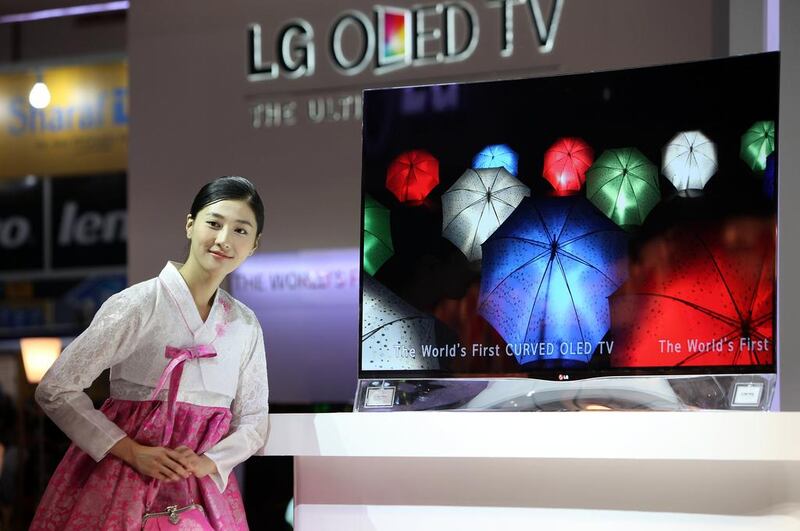 LG OLED TV on display at the LG stand on the first day of GITEX Shopper 2013 held at Dubai World Trade Centre in Dubai. Pawan Singh / The National 