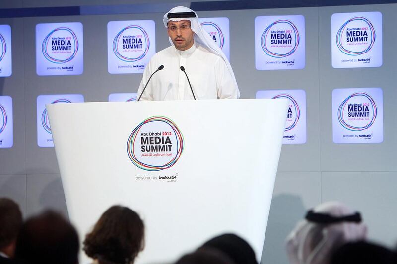 Khaldoon Khalifa Al Mubarak, the chairman of Abu Dhabi Media Zone Authority, during last year’s media summit in Abu Dhabi. Karl Jeffs