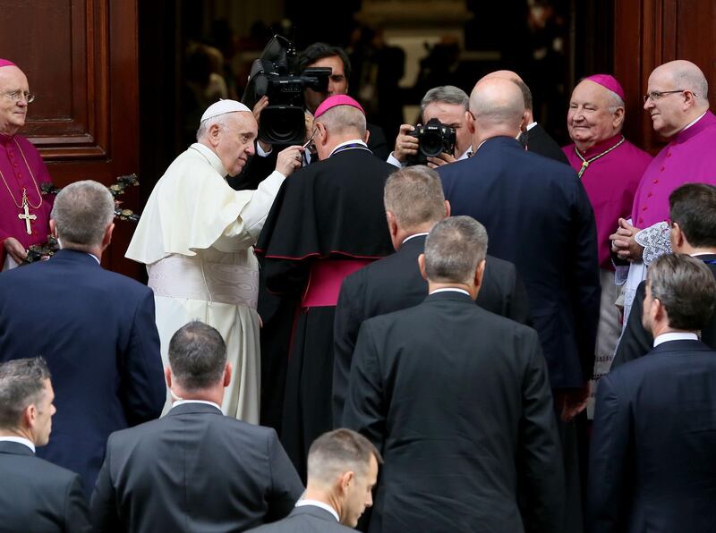 Pope Francis arrives at St Mary's Pro-Cathedral. AFP