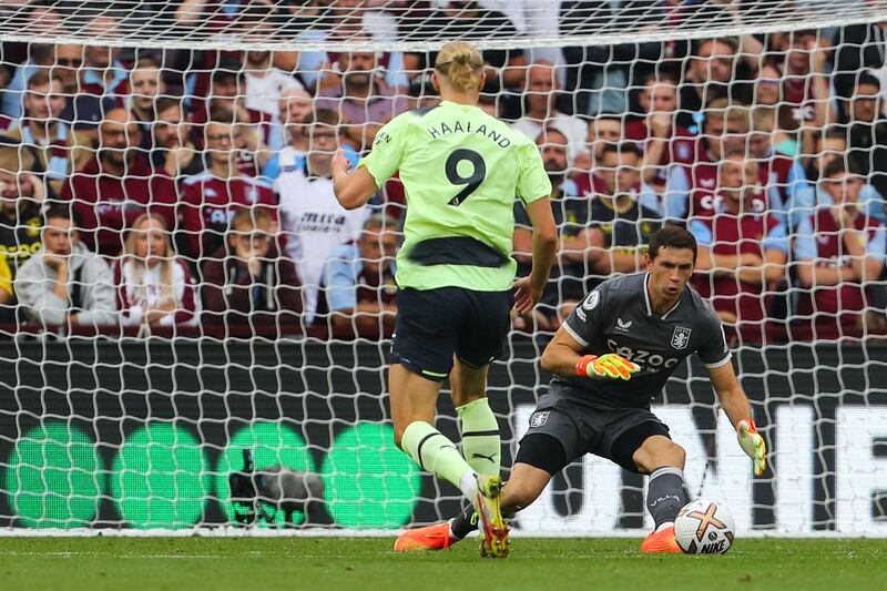 ASTON VILLA PLAYER RATINGS: Emiliano Martinez 8 – Had little chance with Haaland’s opening goal, but the Argentine made sure the striker did not get a second, stopping a low effort with his feet and parrying clear another strike within the space of five minutes. AFP