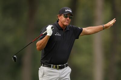 MAMARONECK, NEW YORK - SEPTEMBER 17: Phil Mickelson of the United States reacts to his shot from the eighth tee during the first round of the 120th U.S. Open Championship on September 17, 2020 at Winged Foot Golf Club in Mamaroneck, New York.   Gregory Shamus/Getty Images/AFP
== FOR NEWSPAPERS, INTERNET, TELCOS & TELEVISION USE ONLY ==
