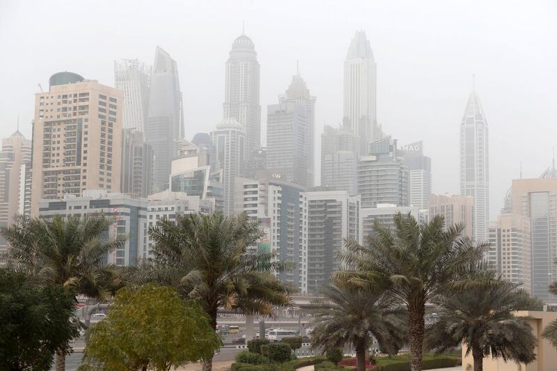 Dubai, United Arab Emirates - March 17, 2019: A hazy evening in Dubai Marina. Sunday the 17th of March 2019 in Dubai. Chris Whiteoak / The National