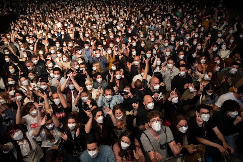 The crowd wearing face masks at a rock concert in Barcelona, Spain, on March 27. AP Photo