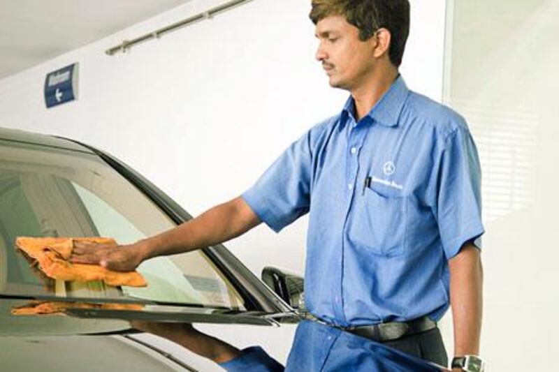 Drivers at the Institute of Chauffeur Services in Mumbai are taught to clean cars, dress appropriately and keep themselves hygienic.