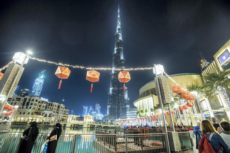 DUBAI, UNITED ARAB EMIRATES -Chinese decorations all outside Dubai Mall to celebrate the coming Chinese new year at the Dubai Mall.  Leslie Pableo for The National