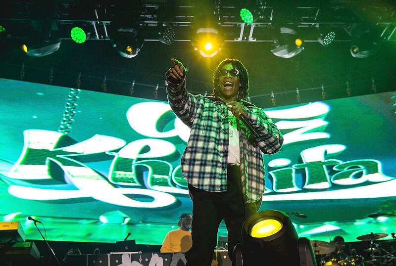 SAN ANTONIO, TX - OCTOBER 28:  Rapper Wiz Khalifa performs onstage during Mala Luna Music Festival at Nelson Wolff Stadium on October 28, 2017 in San Antonio, Texas.  (Photo by Rick Kern/WireImage/Getty Images)