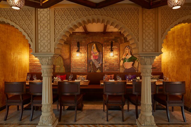 Like the original restaurant in Mumbai, the interiors at Khyber Dubai are defined by ornate arches, brick walls and paintings of men and women in full MUghal regalia. All photos courtesy Khyber