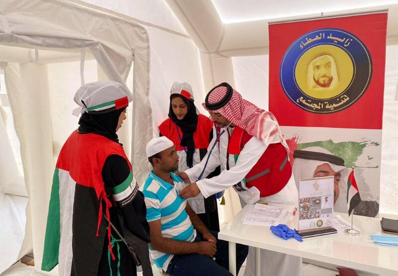 Sheikha Fatima's volunteer program launches the field hospital to treat workers in Ras al-Khaimah. WAM