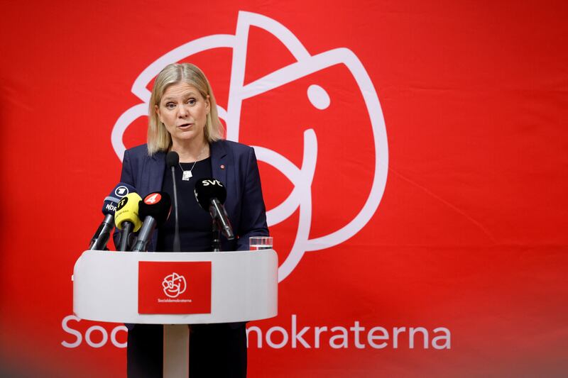 Sweden’s Prime Minister Magdalena Andersson holds a news conference in Stockholm after a meeting at the ruling Social Democrats’ headquarters about the party’s decision on Nato membership. Photo: TT News Agency via Reuters