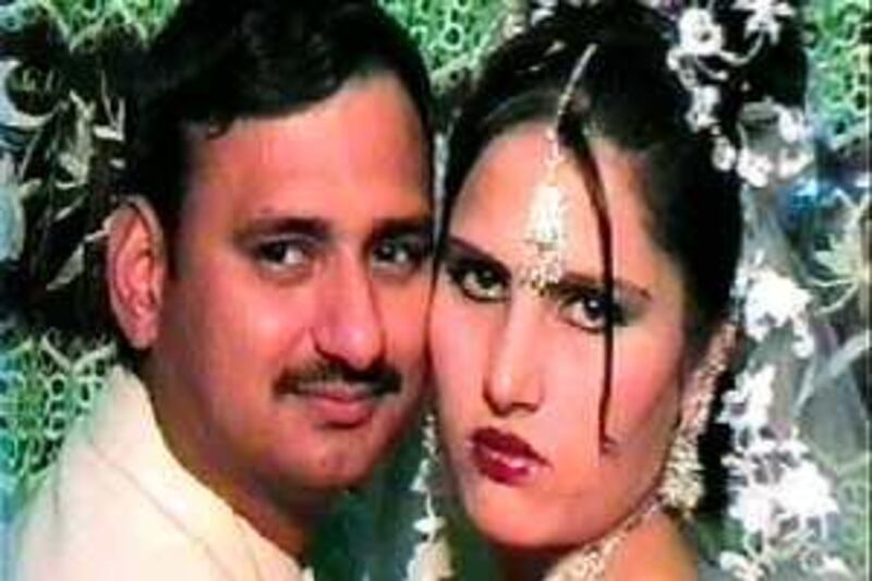 Sabra and Major [Dr] Chandrasekhar Pant during their 2006 marriage in Kabul in a frame grab from their wedding video according to Sabra Ahmedzia. Hindu Major Pant converted to Islam, adopted the name of Himmat Khan and married Sabra. Right now Major Pant says he never married Sabra while legal experts say these video clips will provide irrefutable proof of the marriage.  

Courtesy of Sabra Ahmedzia