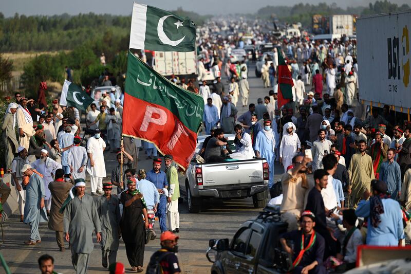 Supporters of Pakistan's former prime minister Imran Khan take part in a protest rally in Attock. AFP
