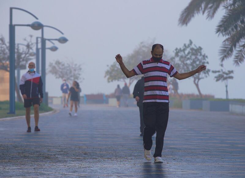 Abu Dhabi, United Arab Emirates, February 5, 2021.  Foggy morning along the Corniche.
Victor Besa/The National
Section:  NA/Weather