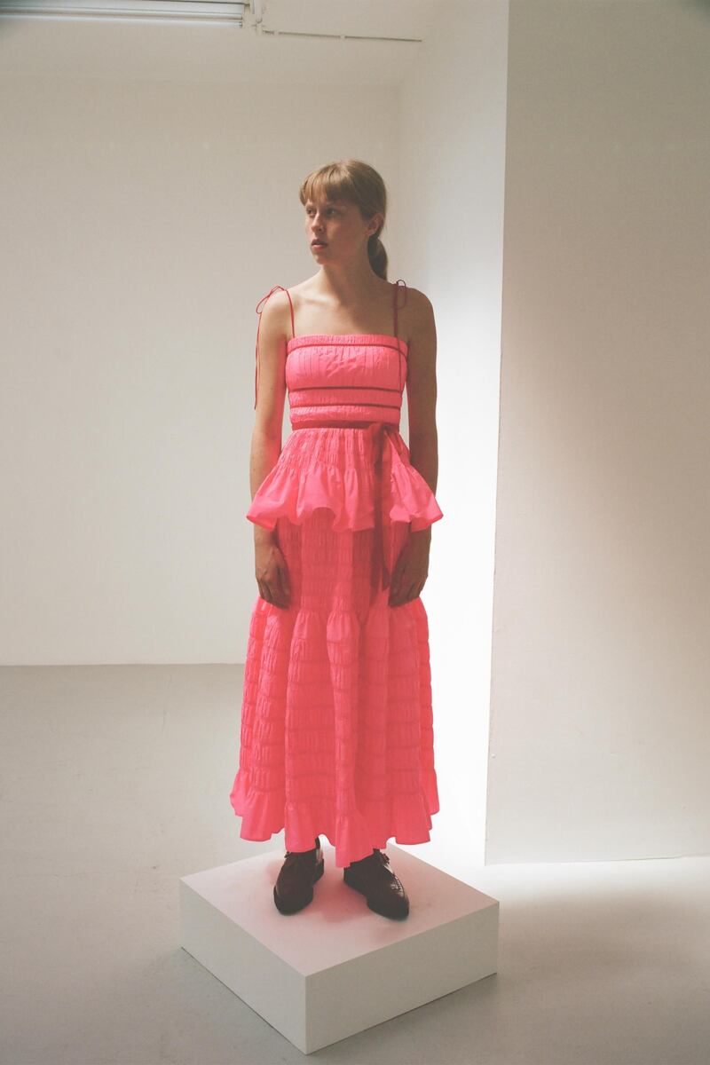 Neon smocking at Molly Goddard for Resort 2021. Courtesy Molly Goddard