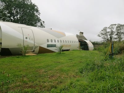 The former Etihad aircraft is now known as the Arabian Nights Airbus at a campsite in North Wales. Courtesy Apple Camping