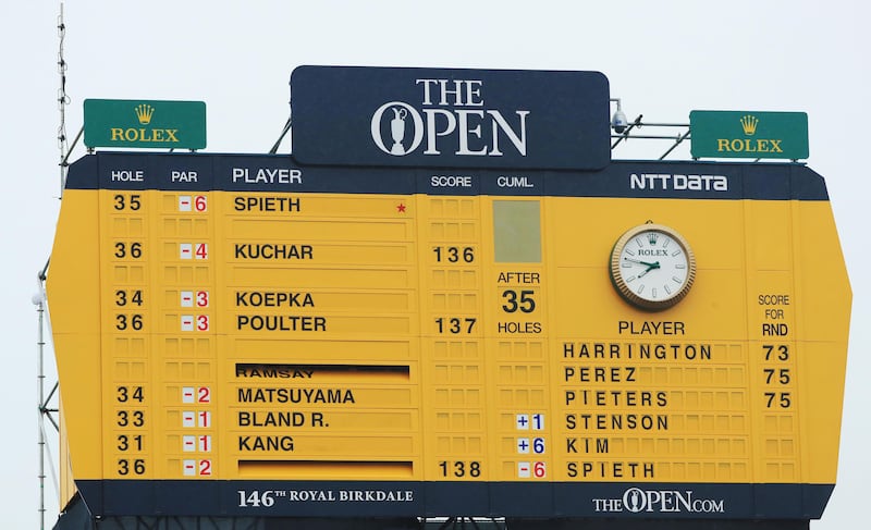 SOUTHPORT, ENGLAND - JULY 21:  A general view of the main leaderboard during the second round of the 146th Open Championship at Royal Birkdale on July 21, 2017 in Southport, England.  (Photo by Andrew Redington/Getty Images)