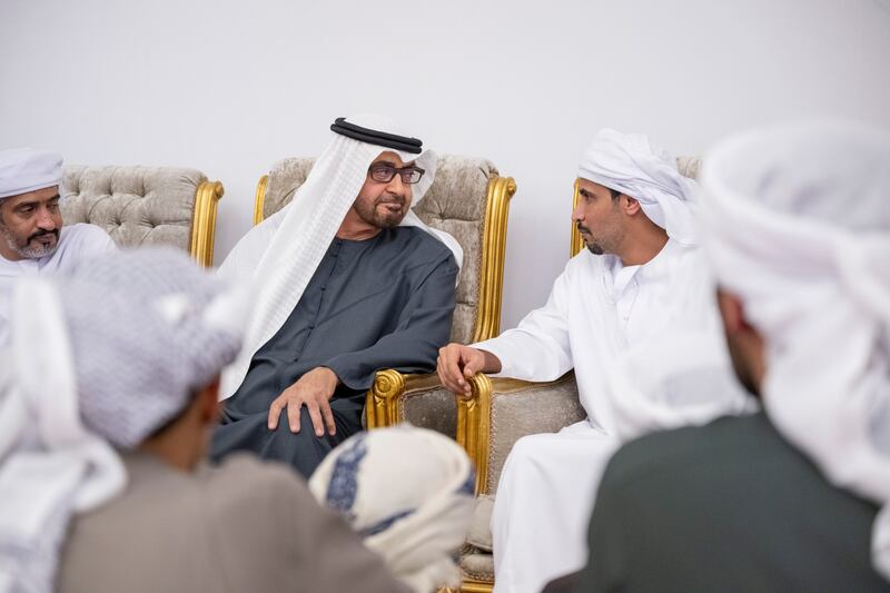 Sheikh Mohamed visits the condolence majlis in Abu Dhabi to express his sympathies. All photos: UAE Presidential Court