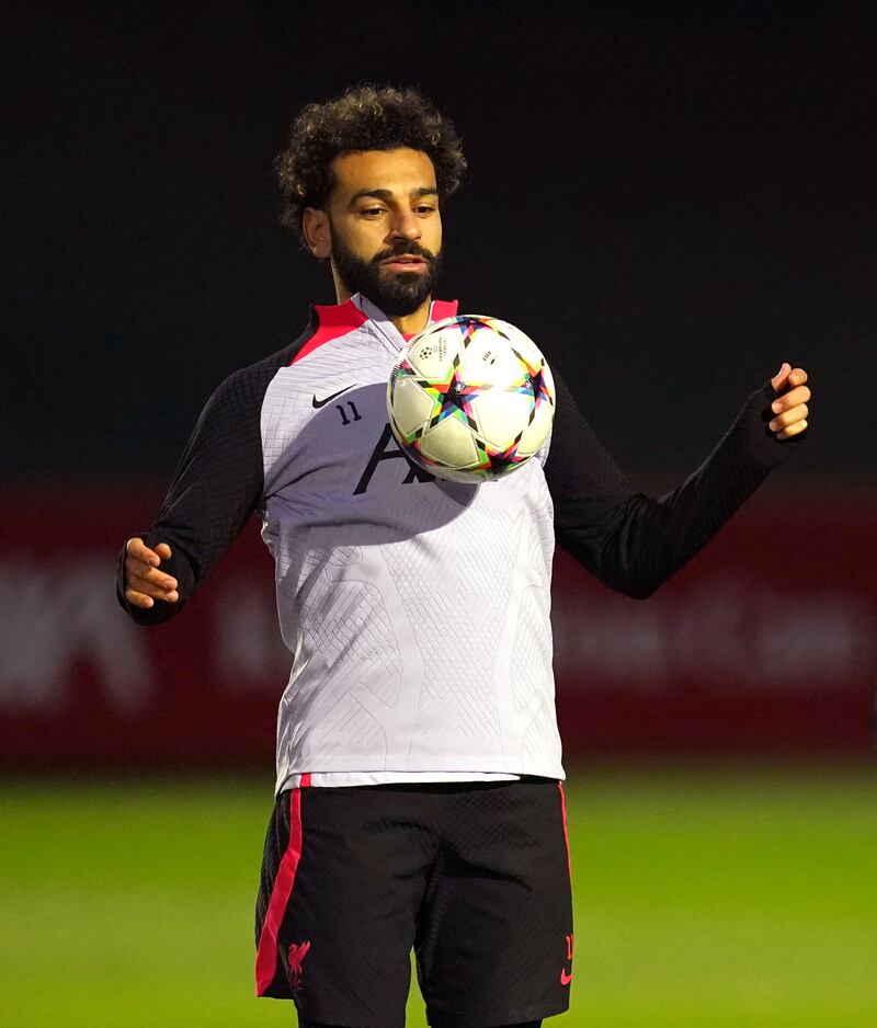 Liverpool's Mohamed Salah during a training session at the AXA Training Centre, Liverpool. PA