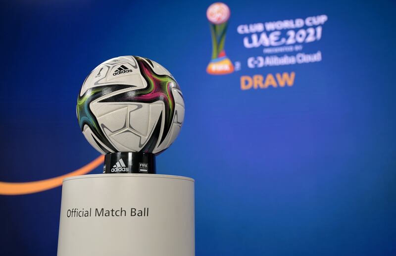 The official Fifa Club World Cup match ball prior to the draw in Zurich on November 29, 2021. Getty