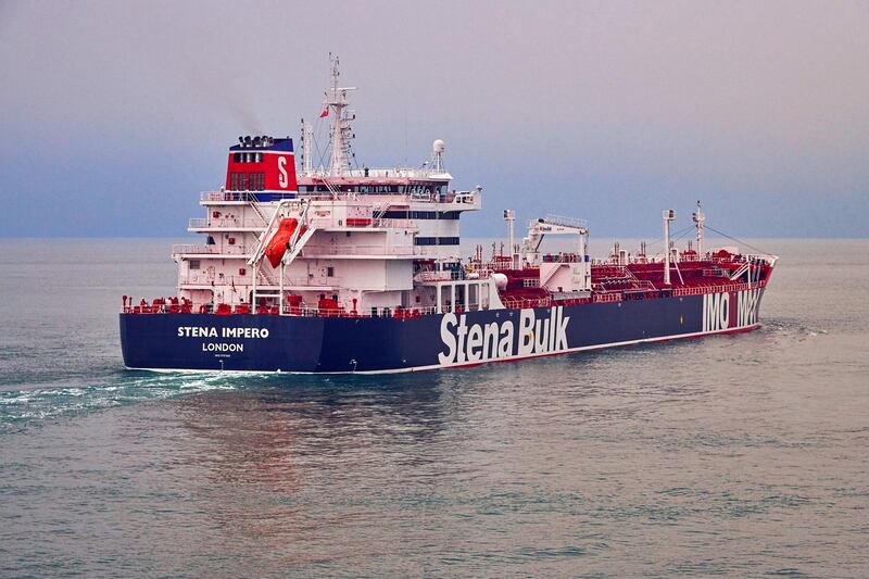epa07727990 An undated handout photo made available by Stena Bulk shows British registered oil tanker 'Stena Impero' at sea. According to reports on 19 July 2019, Iranian Revolutionary Guard Corps (IRGC) claims to have seized Stena Impero at the Strait of Hormuz with 23 crew on board. Stena Bulk has issued a statement that 'UK registered vessel Stena Impero was approached by unidentified small crafts and a helicopter during transit of the Strait of Hormuz while the vessel was in international waters. We are presently unable to contact the vessel which is now heading north towards Iran.'  EPA/TOMMY CHIA / STENA BULK / HANDOUT  HANDOUT EDITORIAL USE ONLY/NO SALES
