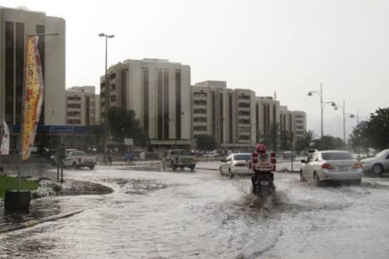 Picture shows: Rainfall in Fujeirah