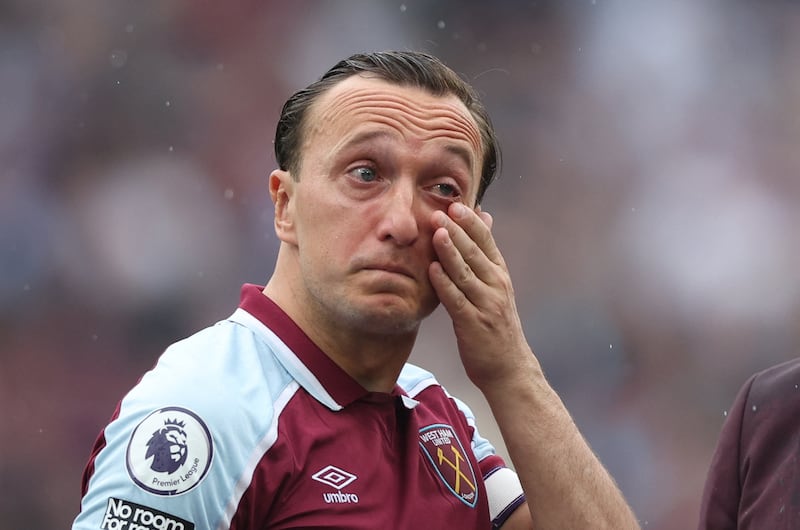 West Ham's Mark Noble during his farewell celebrations after the match. Reuters
