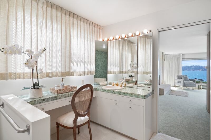 The vanity was custom-designed by White.