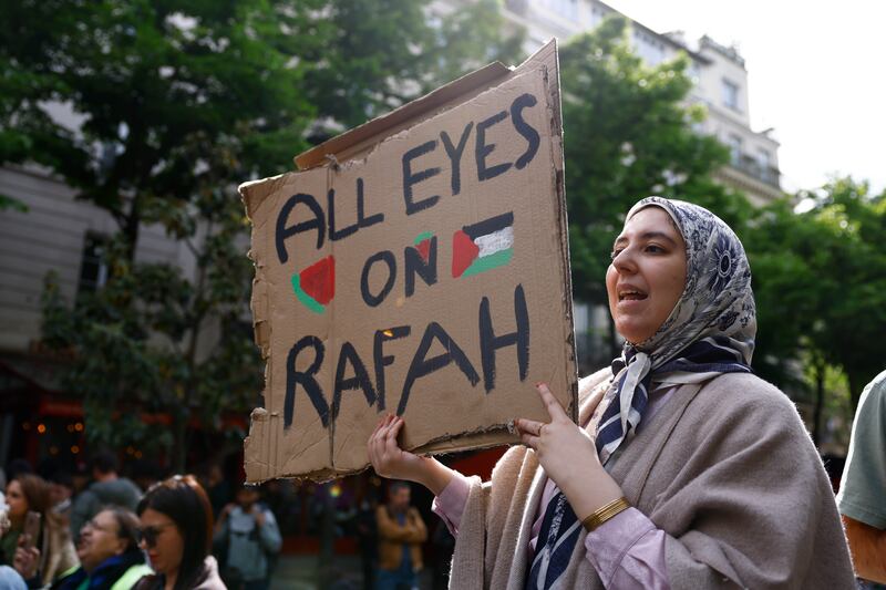 A pro-Palestinian demonstrator holds a placard. EPA
