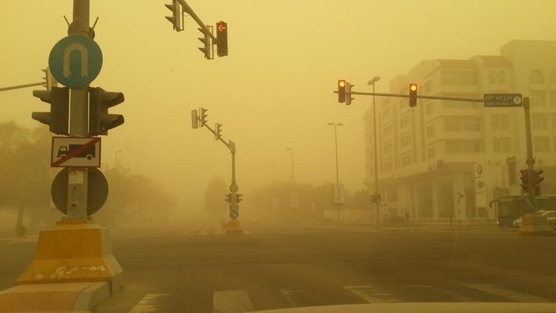 Poor visibility at a traffic light in Khalidyah, Abu Dhabi. Juman Jarallah / The National