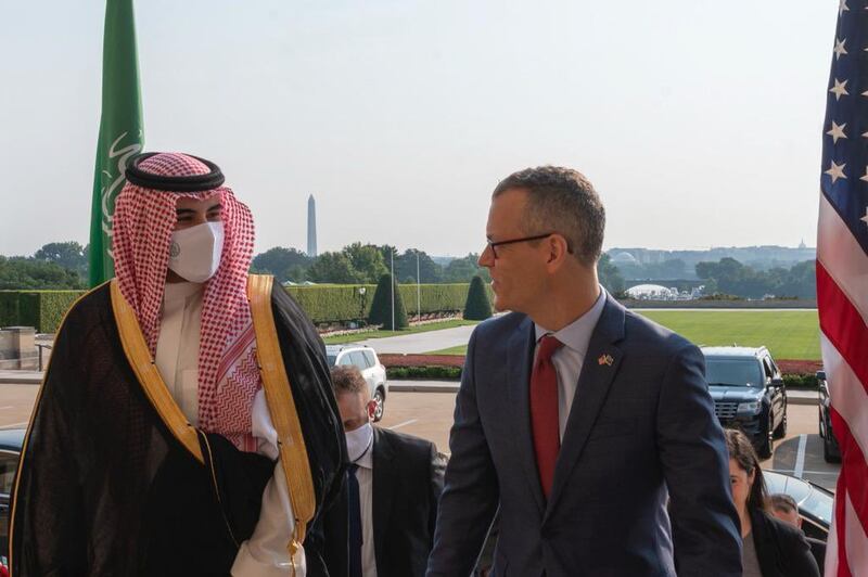 Saudi deputy defence minister Khalid bin Salman has held talks with US officials during his visit to Washington.