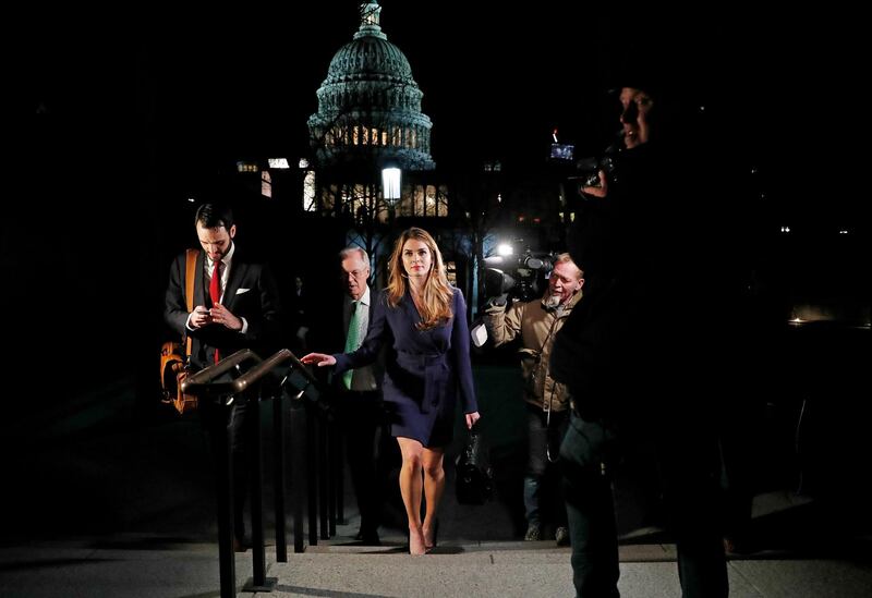 White House Communications Director Hope Hicks leaves the US Capitol after attending the House Intelligence Committee closed door meeting on February 27, 2018. Reuters