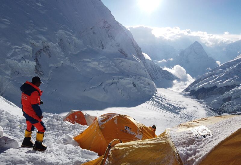 A Nepalese sherpa at one of the camps. AFP