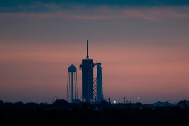 A SpaceX Falcon 9 rocket with the company's Crew Dragon spacecraft onboard on the launch pad at Launch Complex 39A at sunrise as preparations continue for the Demo-2 mission, on May 27, 2020, at NASA’s Kennedy Space Centre in Florida. AFP