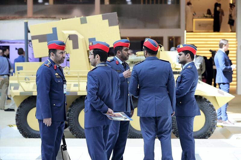 ABU DHABI , UNITED ARAB EMIRATES , FEB 26  – 2018 :-  Visitors on the second day of UMEX held at ADNEC in Abu Dhabi. ( Pawan Singh / The National ) For News