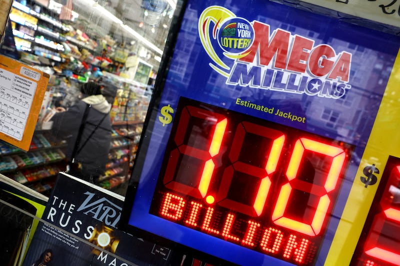 A Mega Millions sign displays a prize of $1.1 billion in New York City. Reuters
