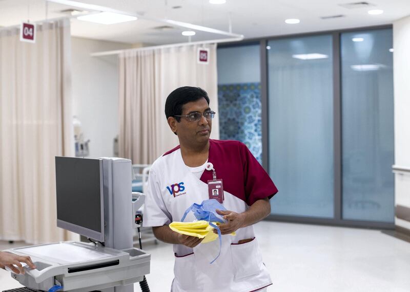 ABU DHABI, UNITED ARAB EMIRATES. 23 MARCH 2020.
Nurse George Masih.
Nursing team from VPS healthcare have been working around the clock for two weeks to test thousands of airline passengers arriving into the UAE for Covid-19.


(Photo: Reem Mohammed/The National)

Reporter:
Section: