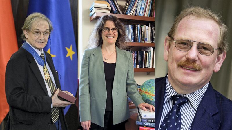 The 2020 Nobel Prize for physics has been awarded to (l-r) Briton Roger Penrose, American Andrea Ghez, and German Reinhard Genzel. EPA