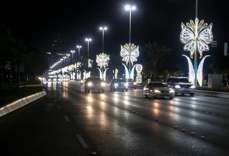 The Corniche in Abu Dhabi glows with the light from Eid Al Adha illuminations.