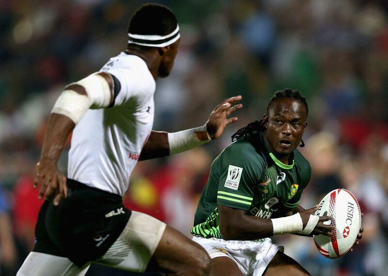 Seabelo Senatla of South Africa in action during the final against Fiji during the men's final of the Dubai Rugby Sevens in December 2016. Francois Nel / Getty Images