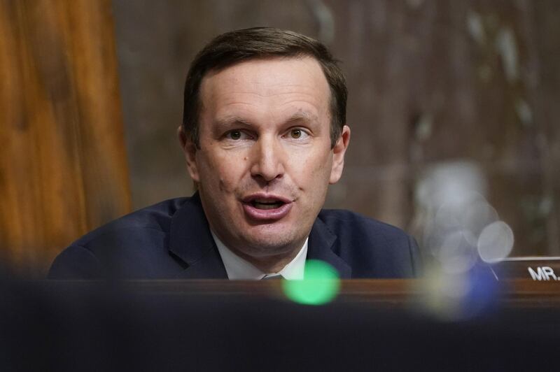 Senator Chris Murphy, a Democrat from Connecticut, speaks during a Senate Foreign Relations Committee hearing in Washington, D.C., U.S., on Tuesday, April 27, 2021. The hearing is titled "U.S. Policy on Afghanistan." Photographer: Susan Walsh/AP Photo/Bloomberg