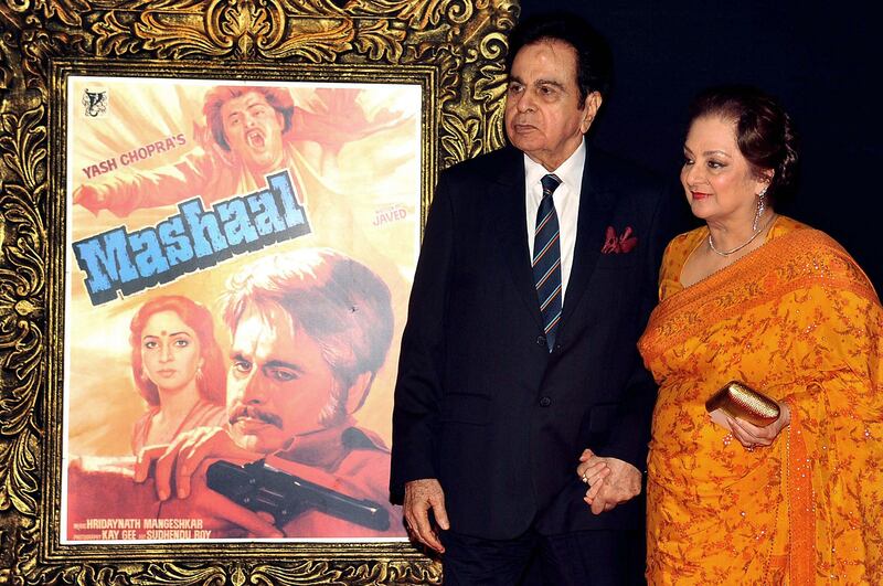 Dilip Kumar with wife Saira Banu at the premiere of the Hindi film 'Jab Tak Hai Jaan' in Mumbai on November 12, 2012.