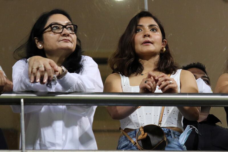 Bollywood star Anushka Sharma, wife of Virat Kohli, during the IPL 2022 match between Royal Challengers Bangalore and Delhi Capitals at the Wankhede Stadium in Mumbai. Sportzpics for IPL