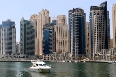 Dubai, United Arab Emirates - August 05, 2019: Stock. General view of The Marina. Monday the 5th of August 2019. The Marina, Dubai. Chris Whiteoak / The National